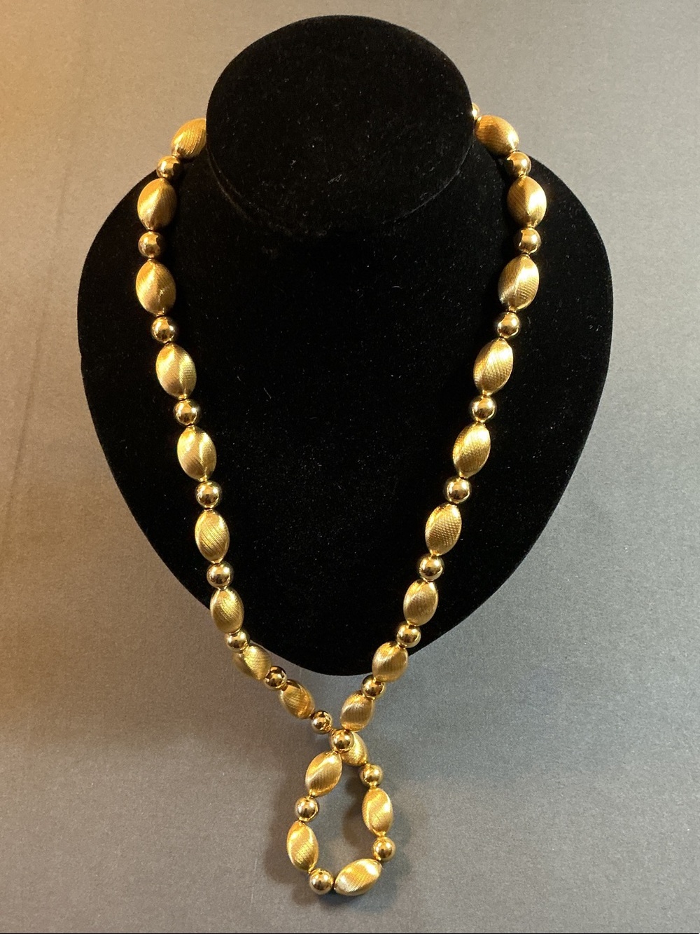 Vintage Napier Gold Tone Textured Bead Necklace 29” Signed